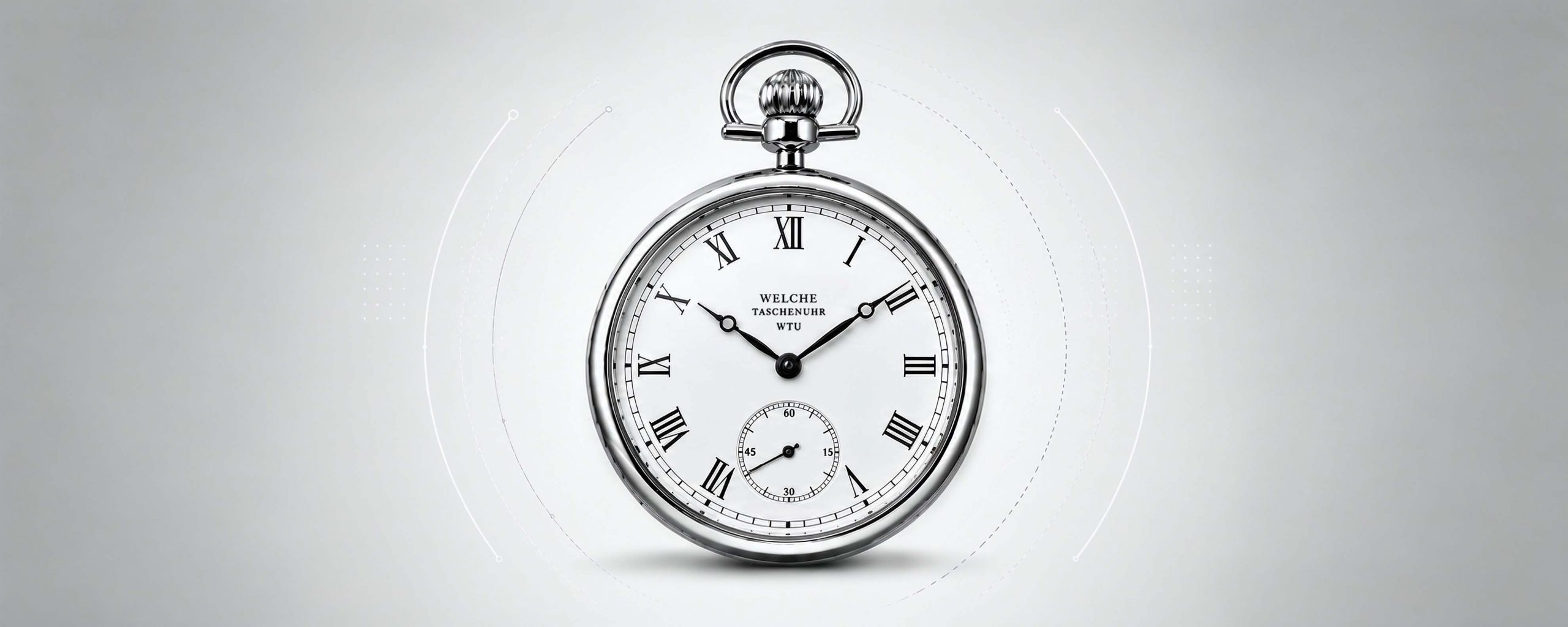 Taschenuhr – welche-taschenuhr.de Klassische silberne Taschenuhr mit weißem Zifferblatt und römischen Ziffern – Keyvisual welche-taschenuhr.de